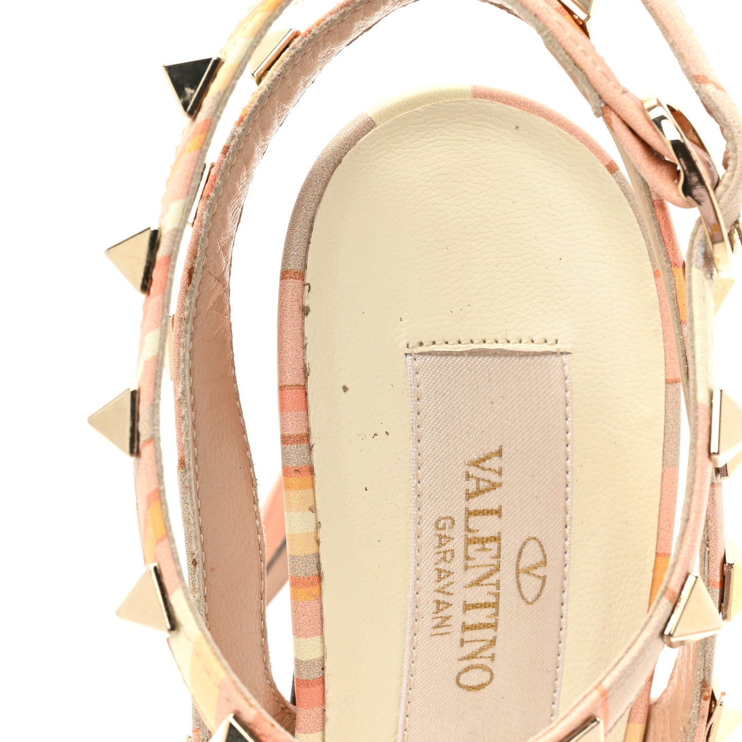 Calfskin Rockstud Stripes Ankle Strap 100mm Pumps 38 Orange Multicolor