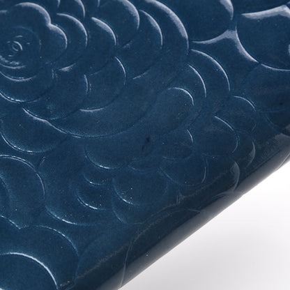 Chanel Patent Camellia Embossed Large Gusset Zip Around Wallet Blue 9 of 10