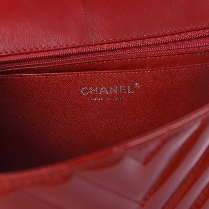 Chanel Patent Chevron Quilted Jumbo Single Flap Red 5 of 10