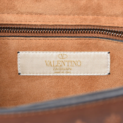 Valentino Garavani Calfskin Embossed Medium Guitar Strap Rockstud Rolling Flap Saddle Bag Tan 6 of 7