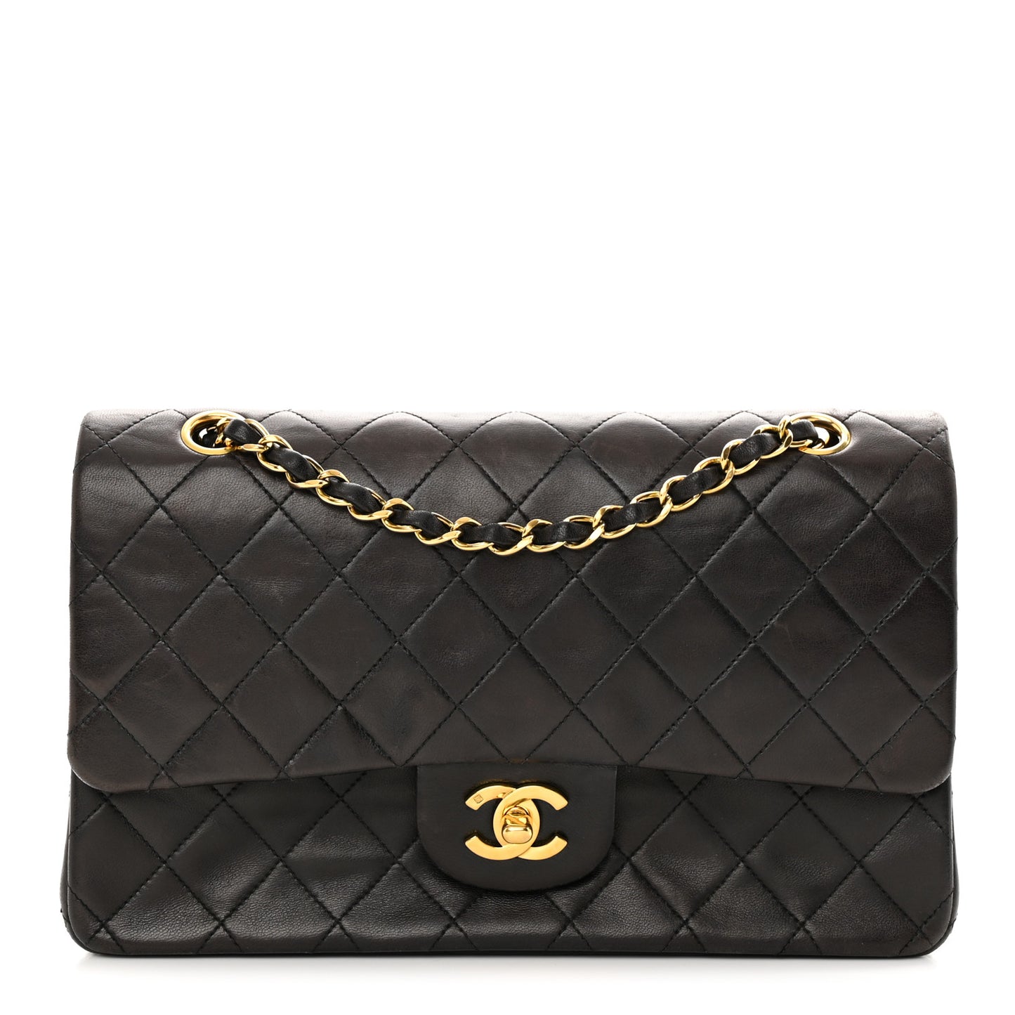 Lambskin Quilted Medium Double Flap Black