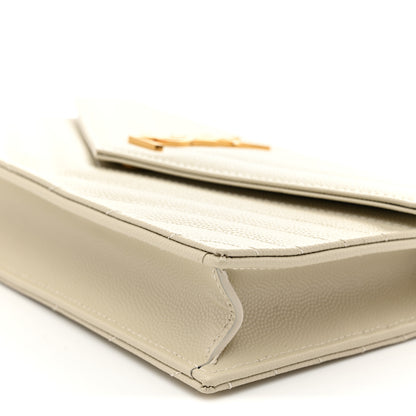 Saint Laurent Grain De Poudre Matelasse Chevron Monogram Envelope Chain Wallet Crema Soft 10 of 11