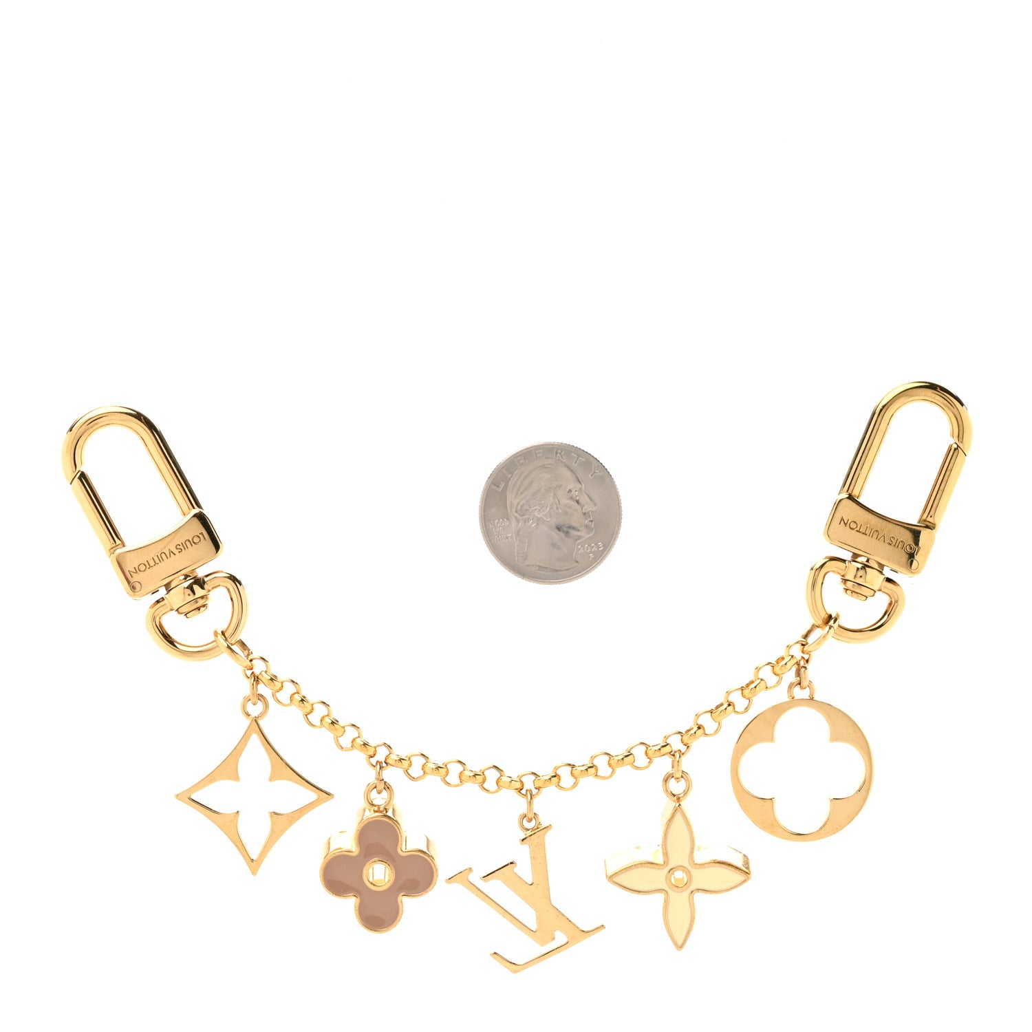 Louis Vuitton Brass Enamel Fleur De Monogram Bag Charm Chain Gold 2 of 3
