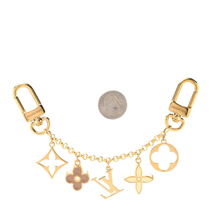 Louis Vuitton Brass Enamel Fleur De Monogram Bag Charm Chain Gold 2 of 3