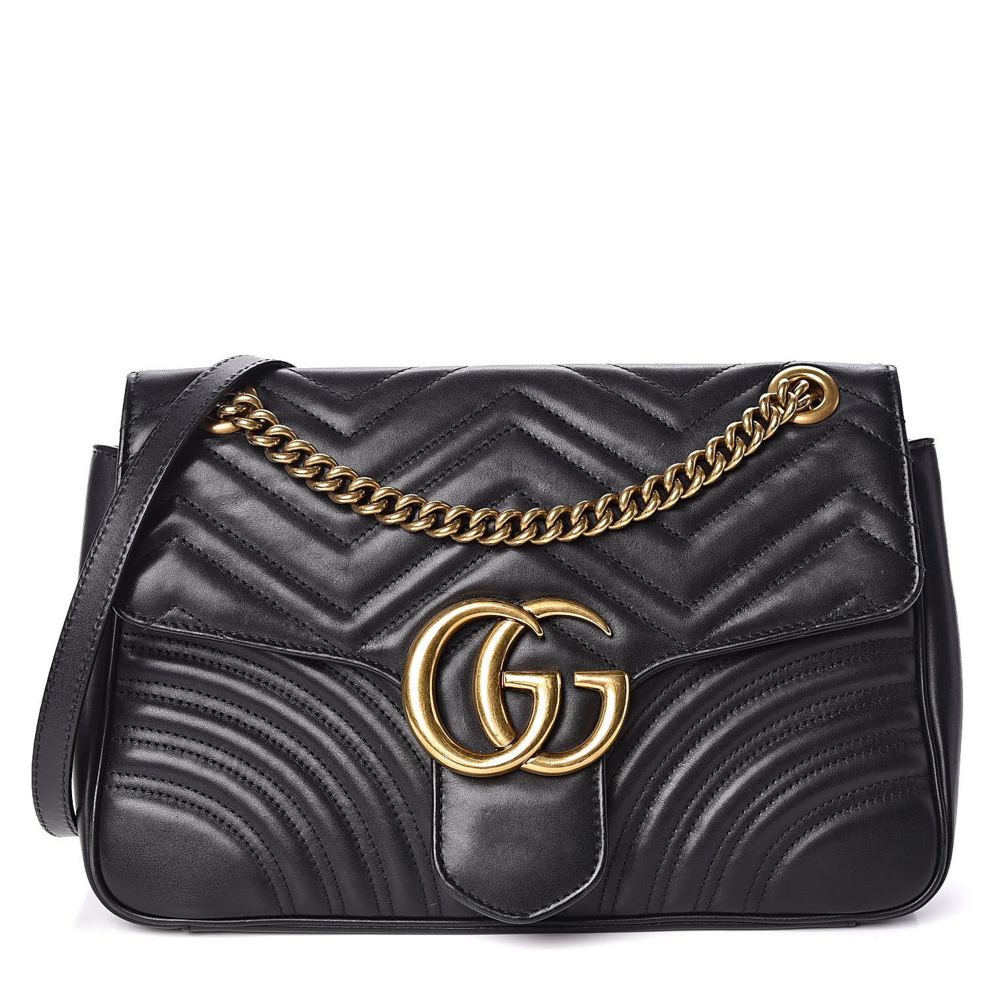 Calfskin Matelasse Medium GG Marmont Shoulder Bag Black