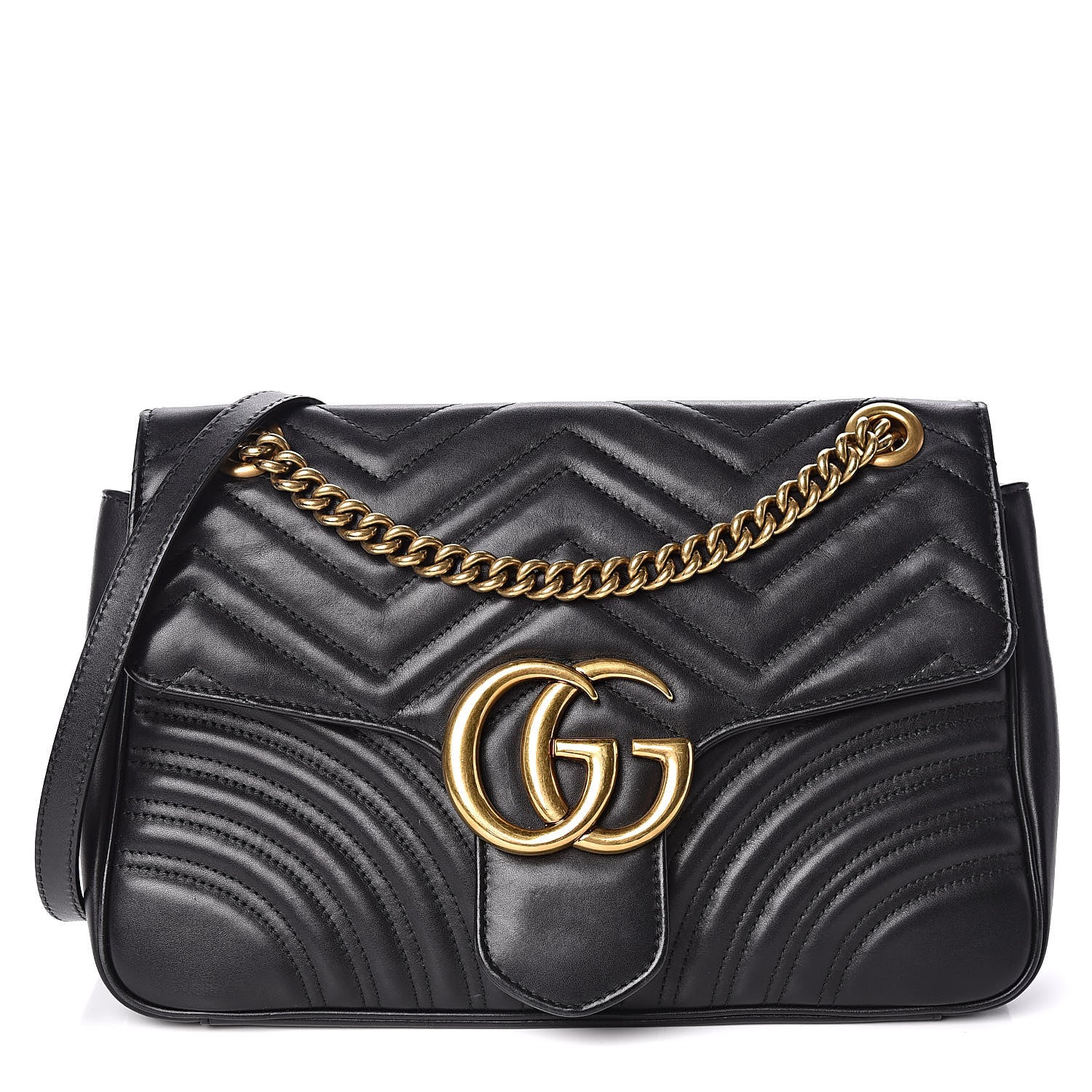 Gucci Calfskin Matelasse Medium GG Marmont Shoulder Bag Black 1 of 12