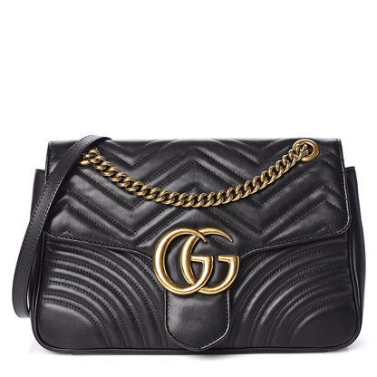 Gucci Calfskin Matelasse Medium GG Marmont Shoulder Bag Black 1 of 12
