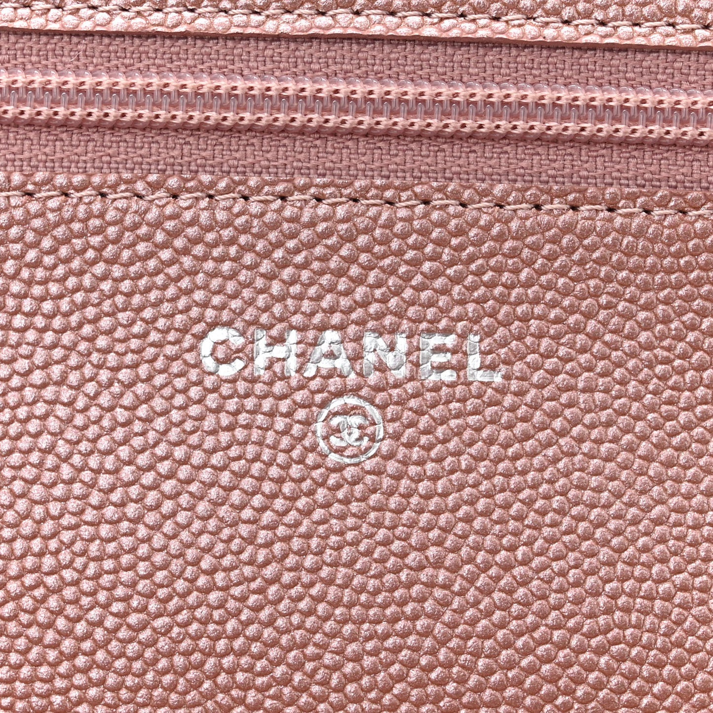 Metallic Caviar Chevron Quilted Vintage Mademoiselle Wallet On Chain WOC Pink