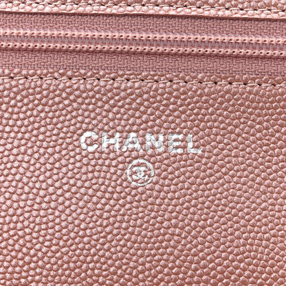 Chanel Metallic Caviar Chevron Quilted Vintage Mademoiselle Wallet On Chain WOC Pink 6 of 12