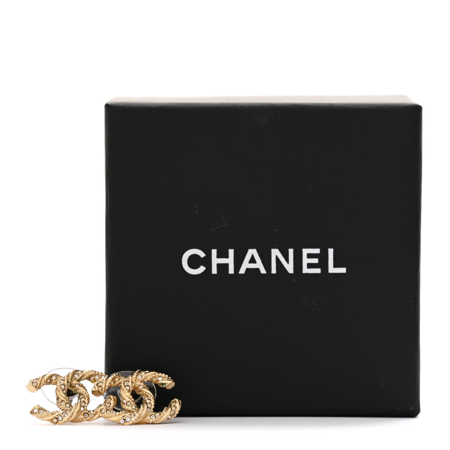 Chanel Crystal Twisted CC Earrings Gold 6 of 6