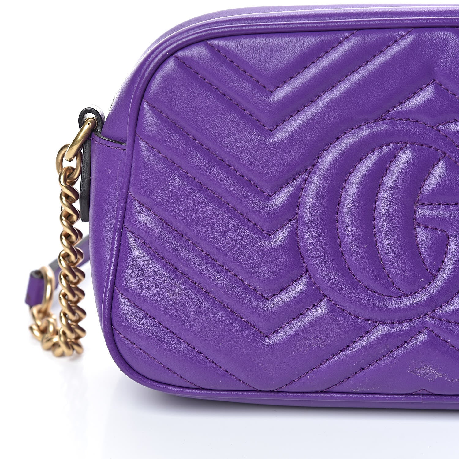 Gucci Calfskin Matelasse Small GG Marmont Chain Shoulder Bag Shine Purple 13 of 14