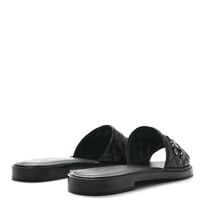 Chanel Shiny Goatskin Quilted CC Mules Sandals 38.5 Black 4 of 9