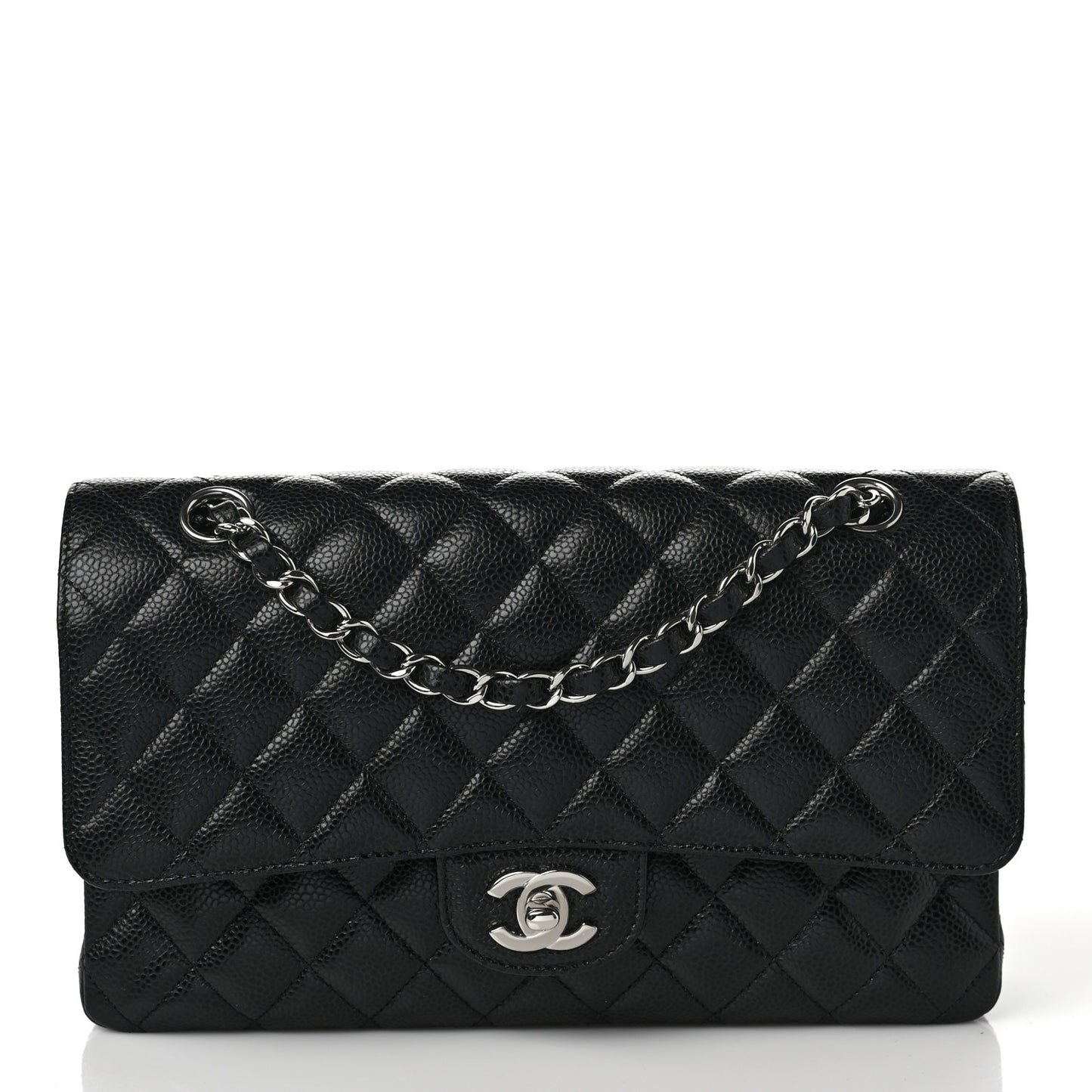 Caviar Quilted Medium Double Flap Black