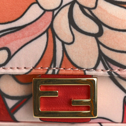 Fendi Stretch Satin Vitello Grace Floral Print Nano Baguette Charm Rose Multicolor Rosso Cardinale 13 of 14