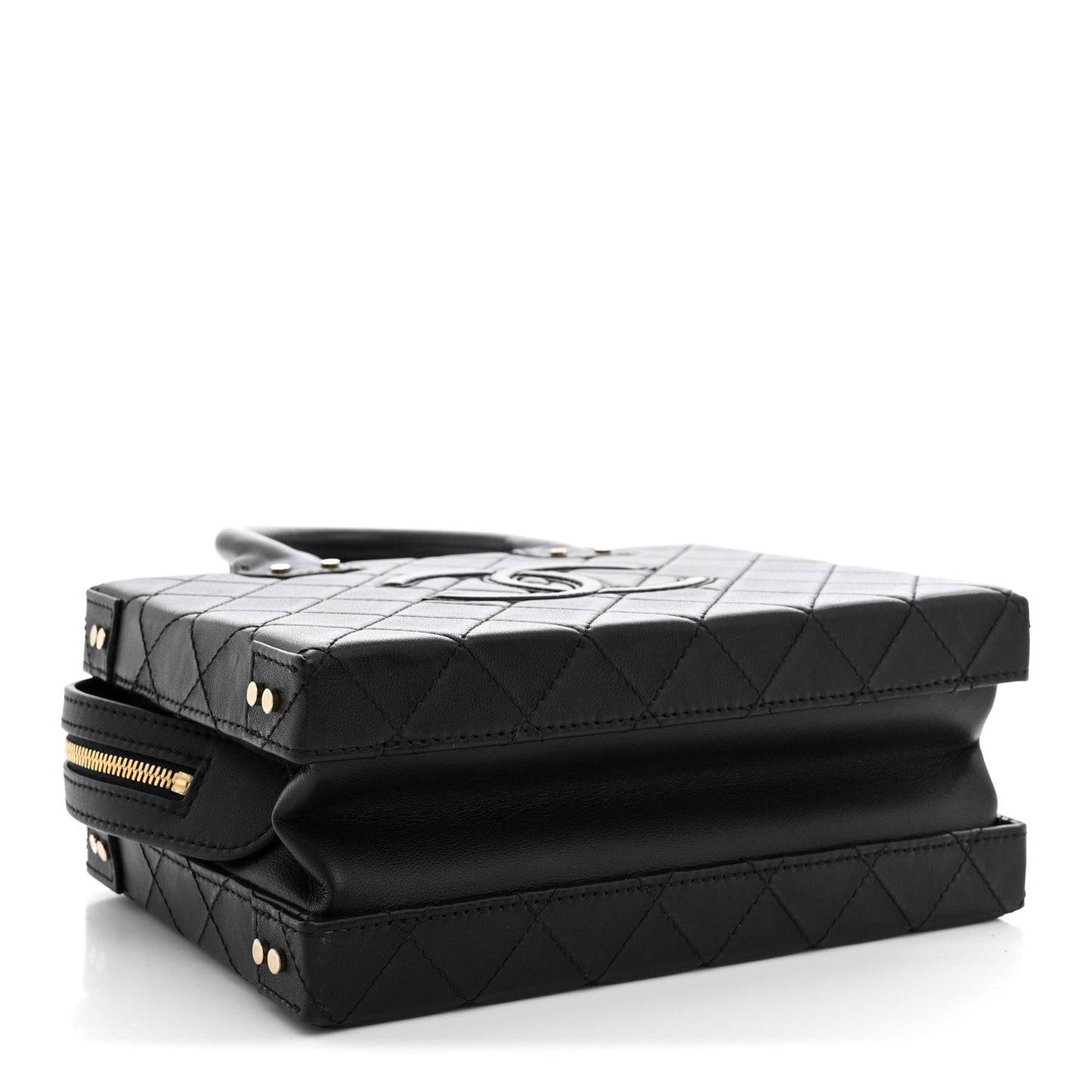 Calfskin Quilted Studded Square Vanity Case Black