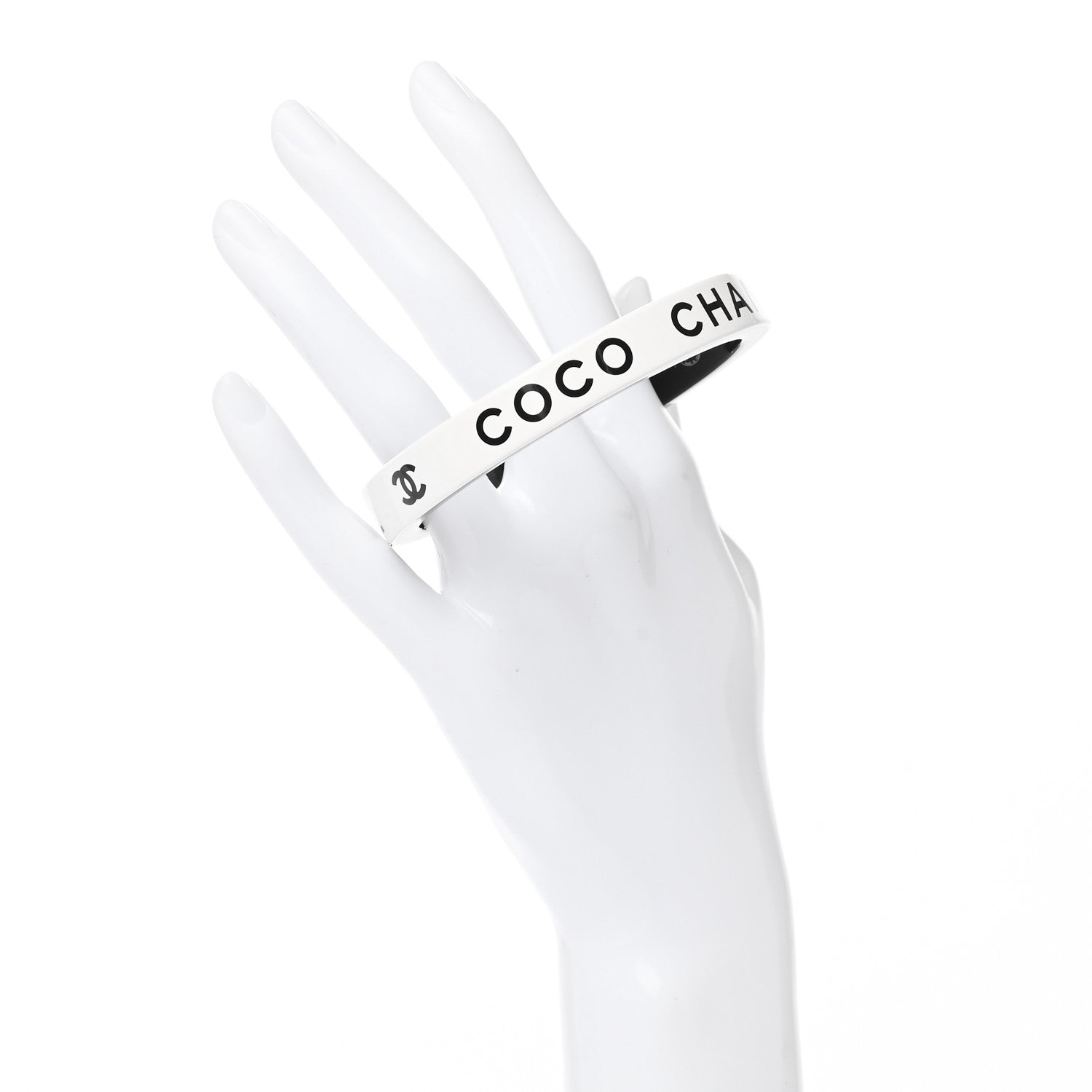 Chanel Resin Logo Bangle Bracelet White Black 2 of 5