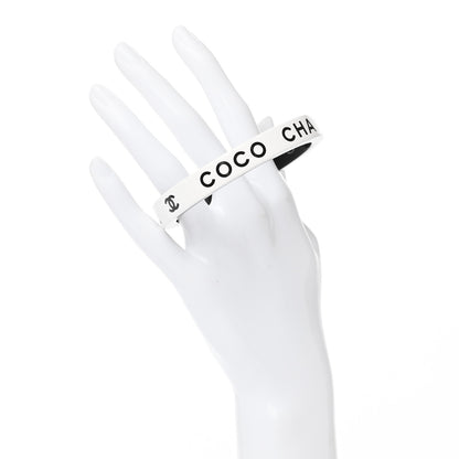 Chanel Resin Logo Bangle Bracelet White Black 2 of 5