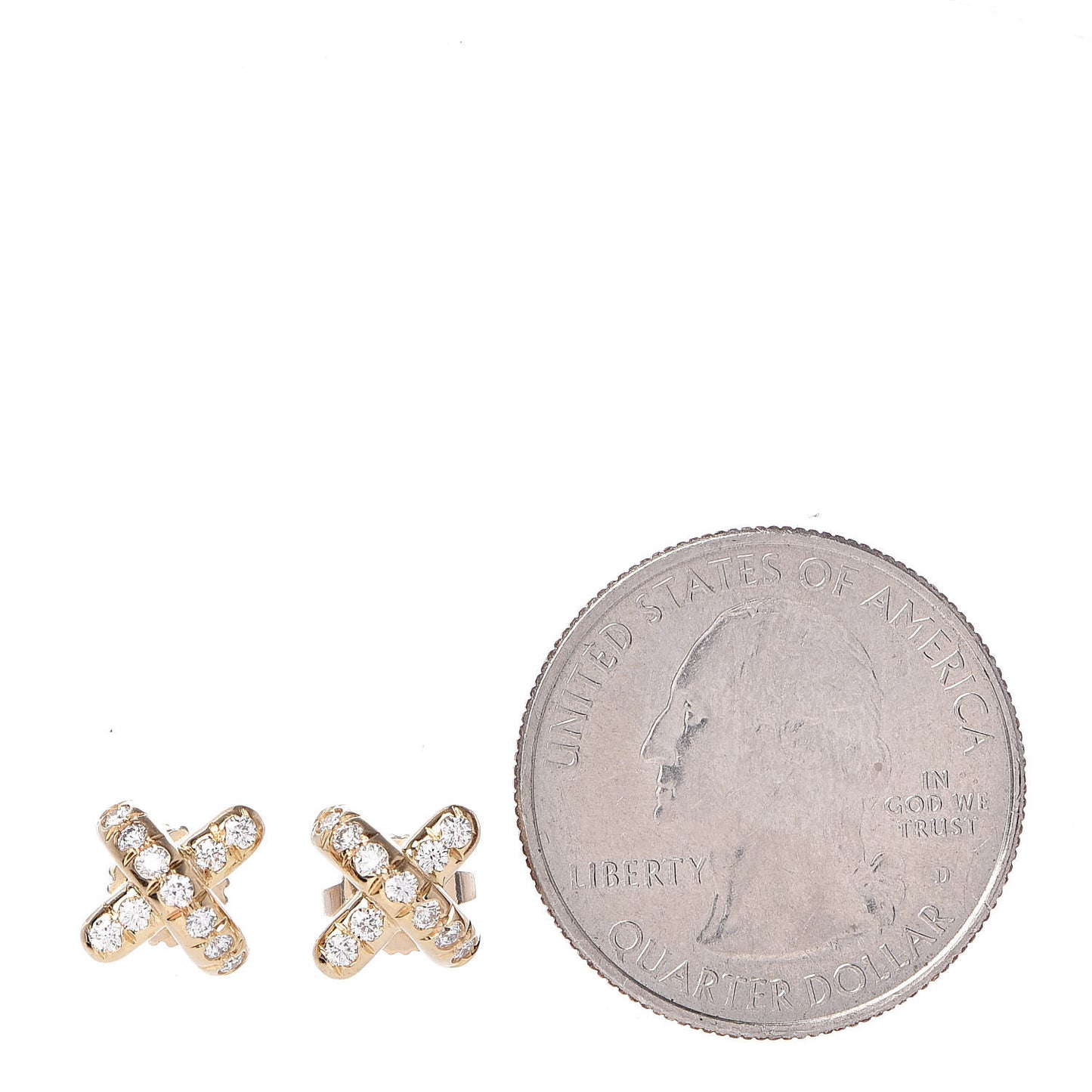 18K Yellow Gold Diamond Cross Stitch X Stud Earrings