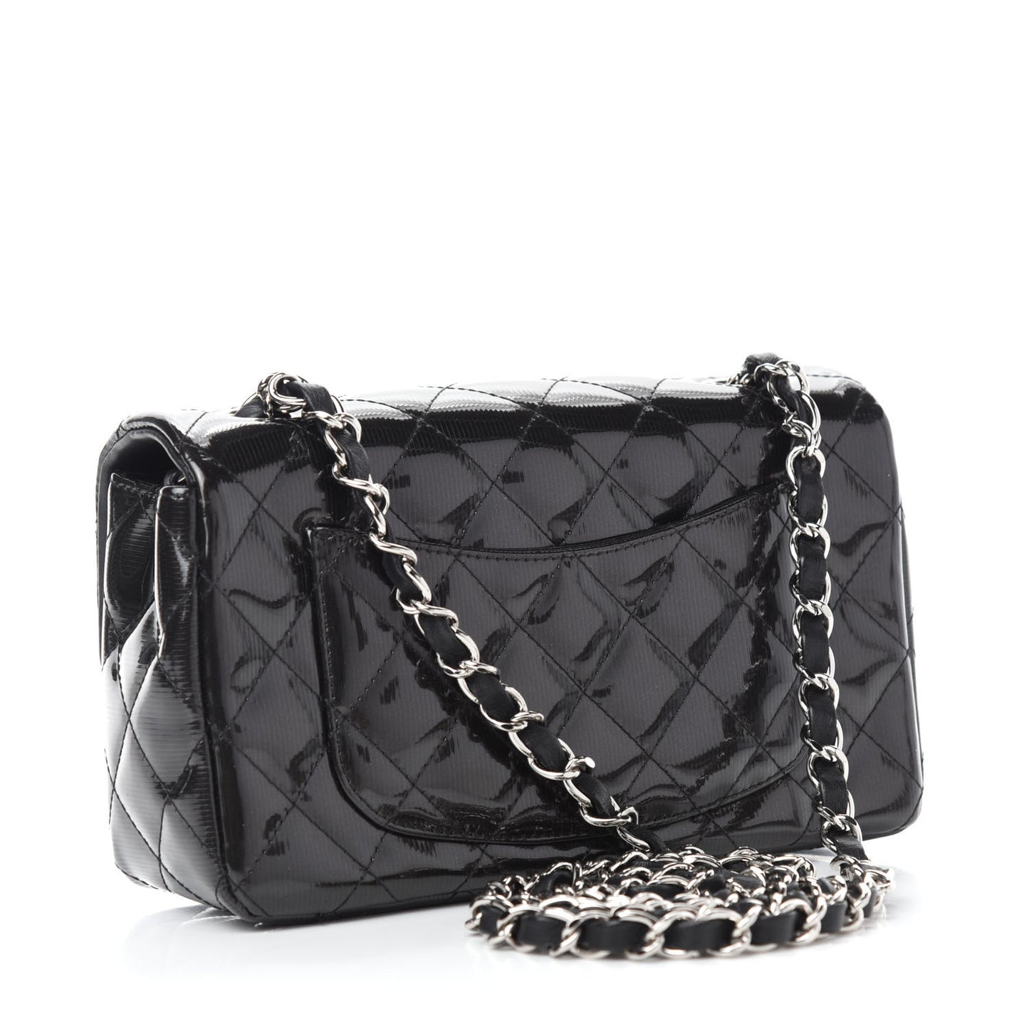Striated Patent Quilted Mini Rectangular Flap Black