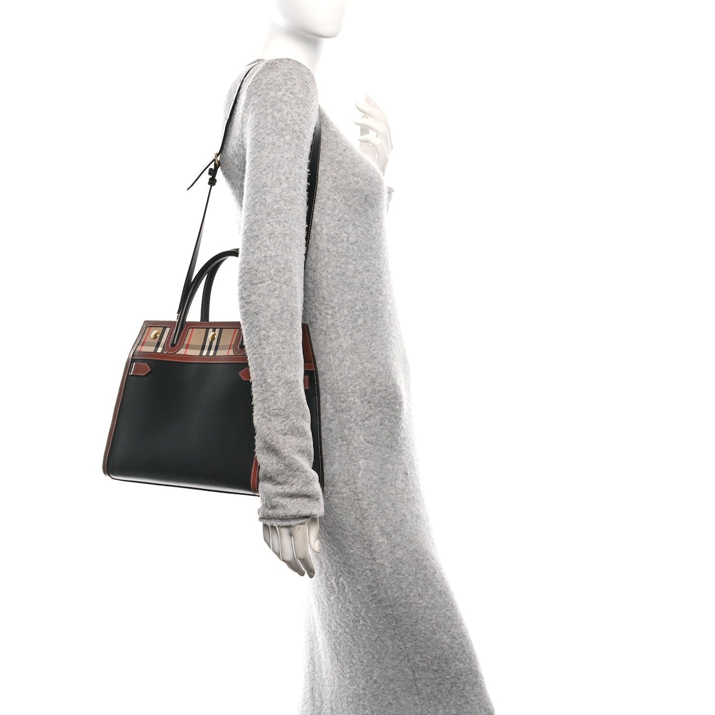 Calfskin Vintage Check Small Two Handle Title Bag Black