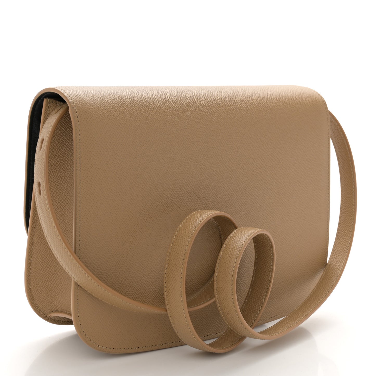 Hammered Calfskin Round Gancini Crossbody Bag Camel