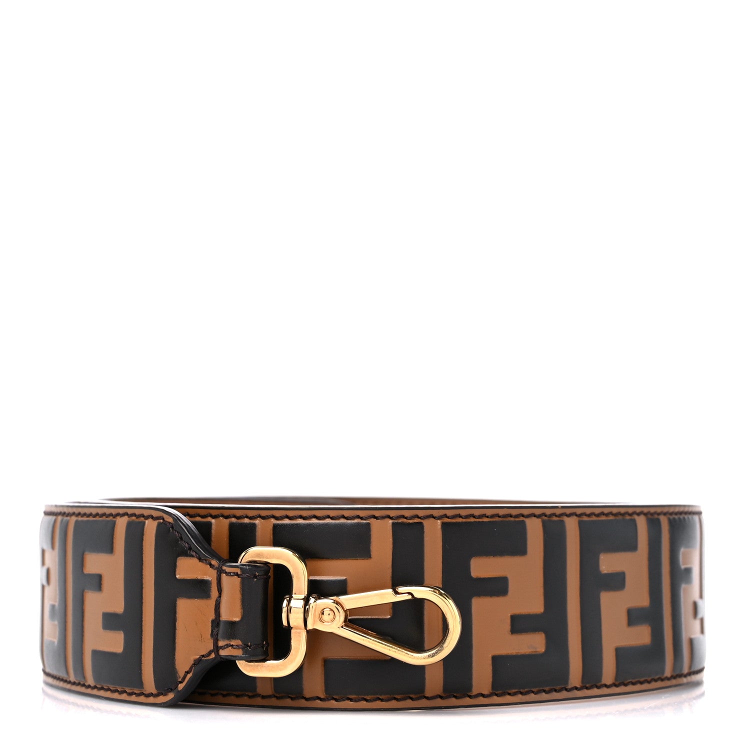 Fendi Calfskin FF 1974 Embossed Strap You Tobacco Black 1 of 5