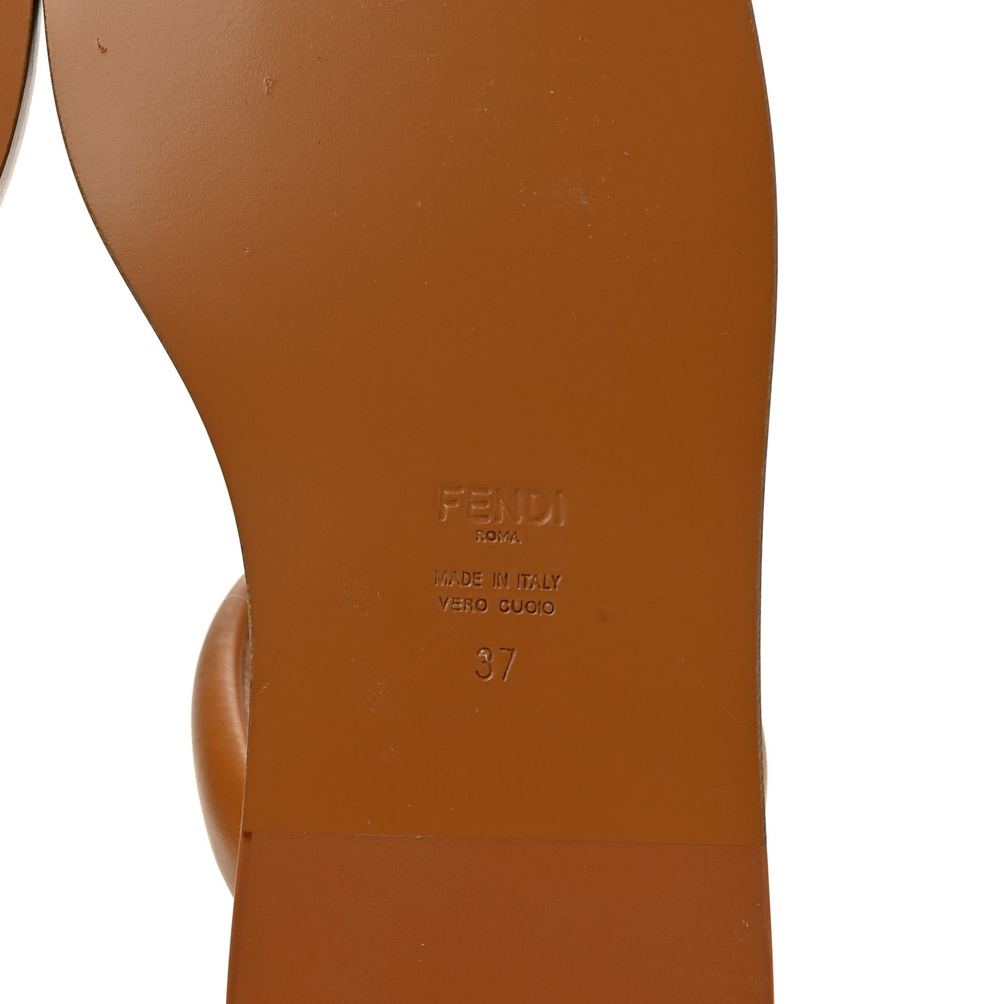 Nappa Fendi O'Lock Flat Slide Sandals 37 Caramello