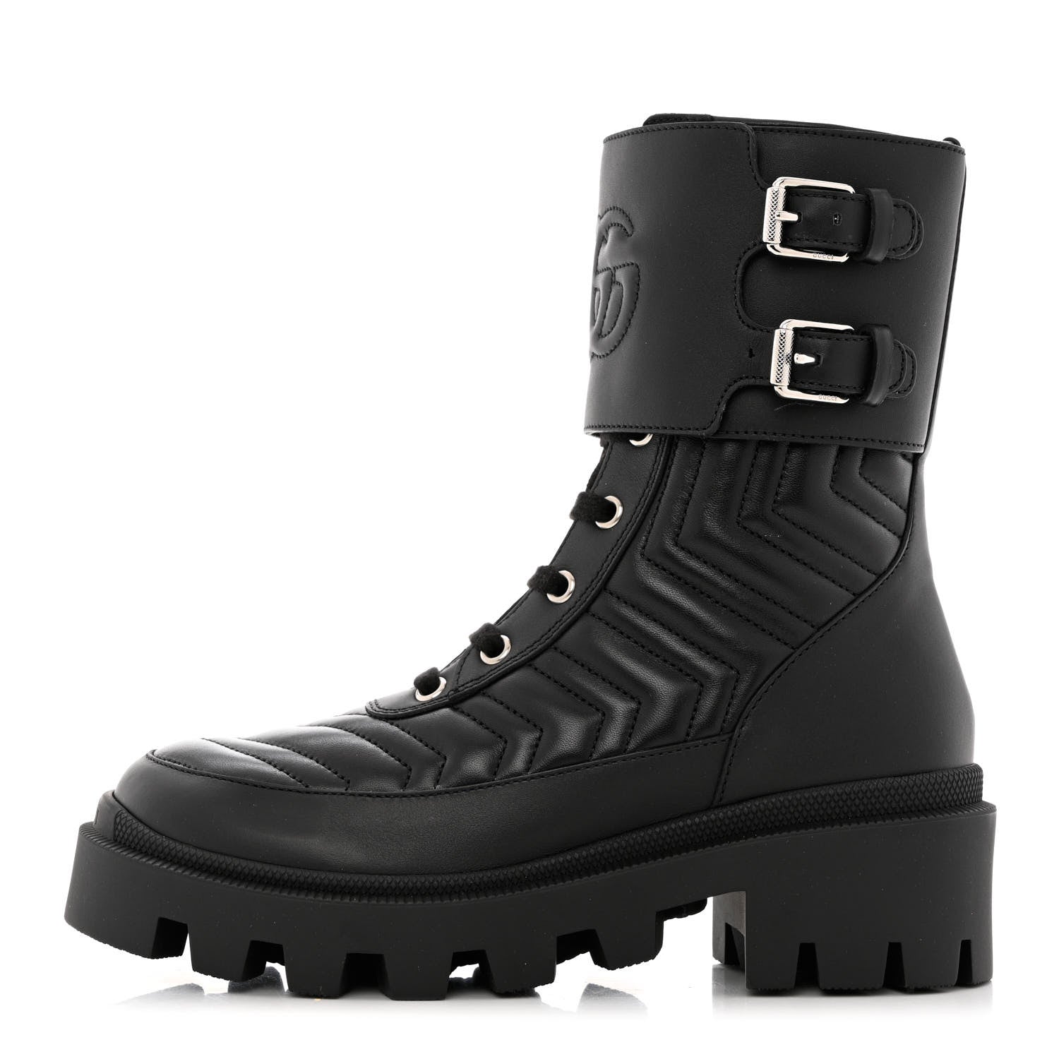 Gucci Nappa Frances GG Matelasse Platform Combat Boots 35.5 Black 1 of 9