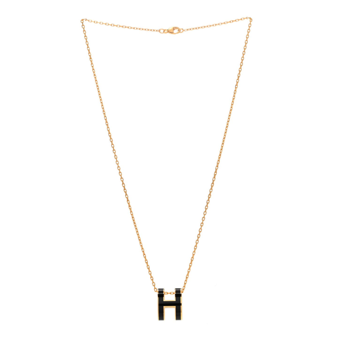 Lacquered Gold Pop H Pendant Necklace Black