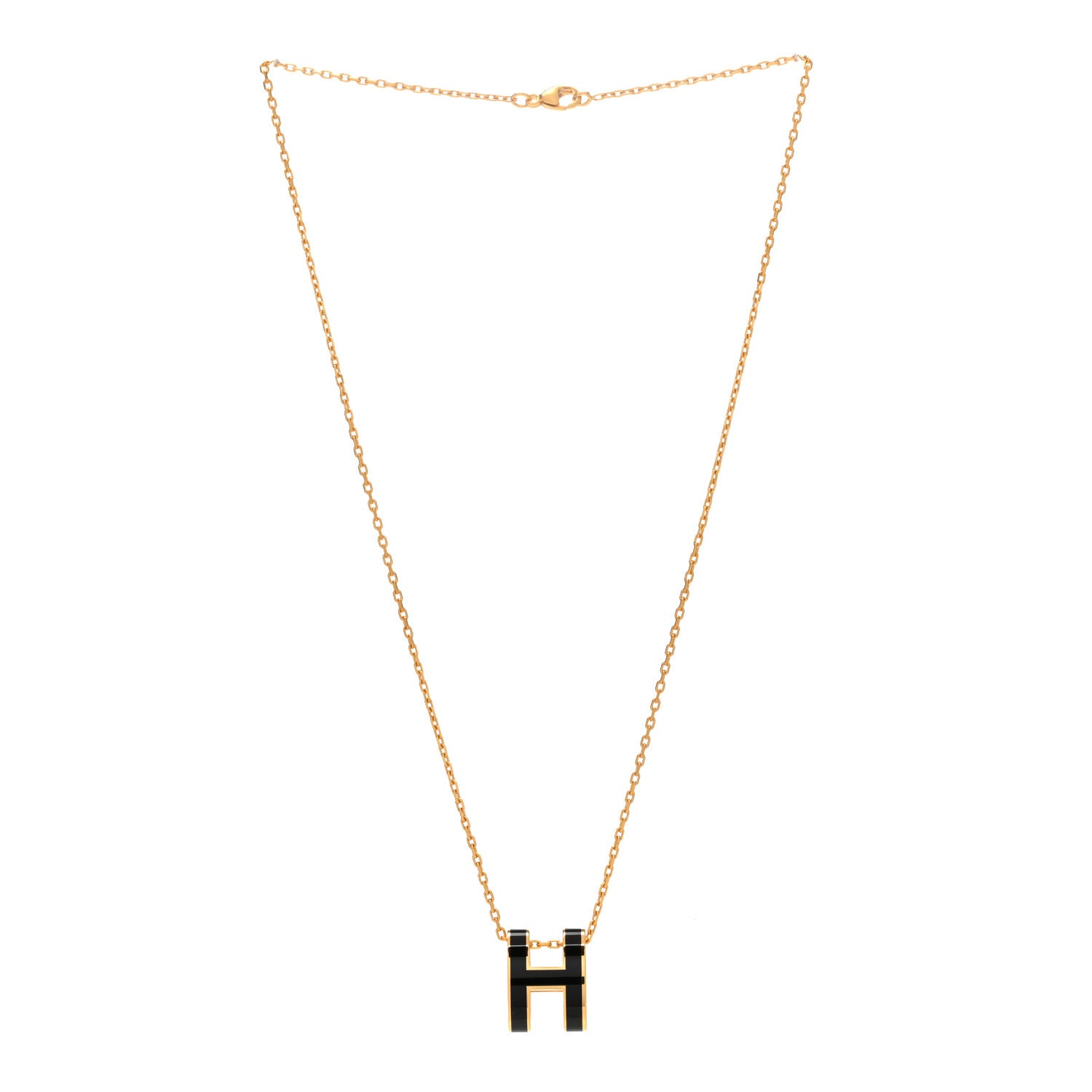 Hermes Lacquered Gold Pop H Pendant Necklace Black 3 of 6