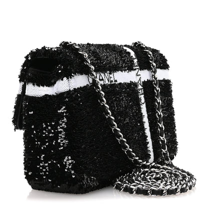 Chanel Sequin Ribbon Small Rectangular Flap Black White 3 of 11