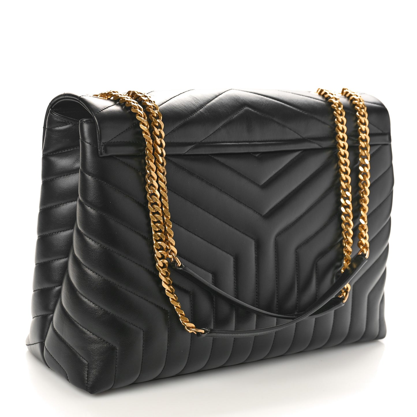 Calfskin Y Quilted Monogram Large Loulou Chain Satchel Black