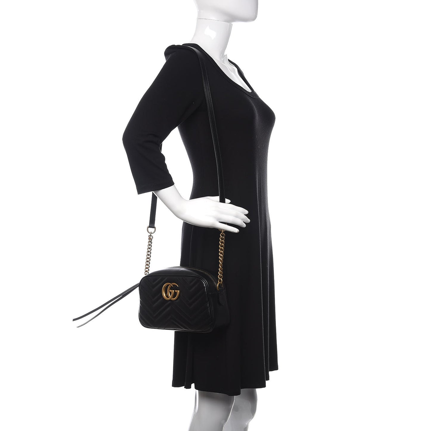 Calfskin Matelasse Small GG Marmont Chain Shoulder Bag Black