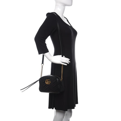 Gucci Calfskin Matelasse Small GG Marmont Chain Shoulder Bag Black 2 of 11