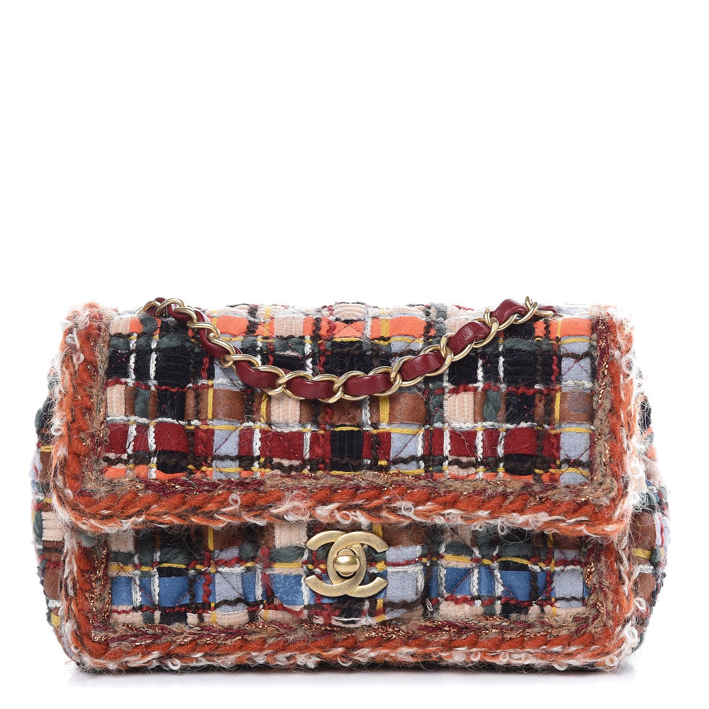 Tweed Quilted Mini Rectangular Flap Blue Orange Navy Beige