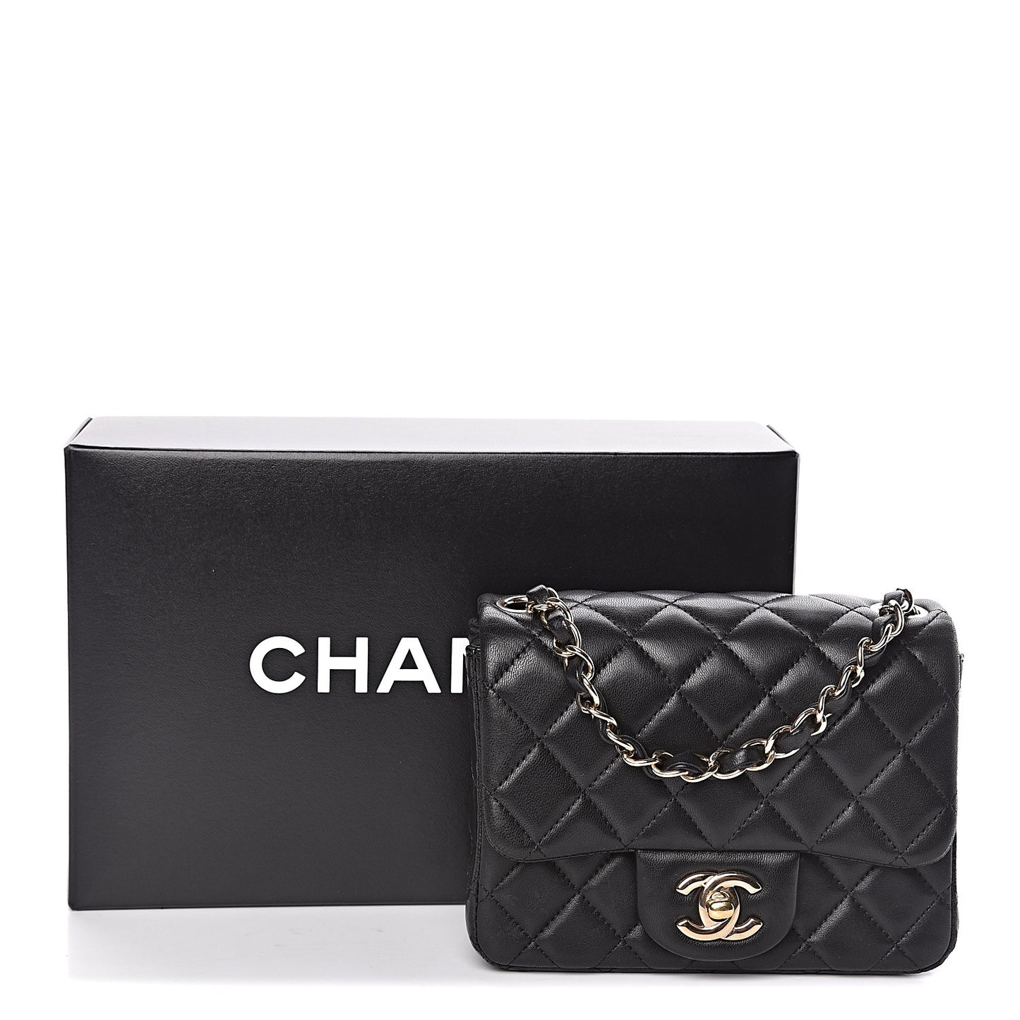 Lambskin Quilted Mini Square Flap Black