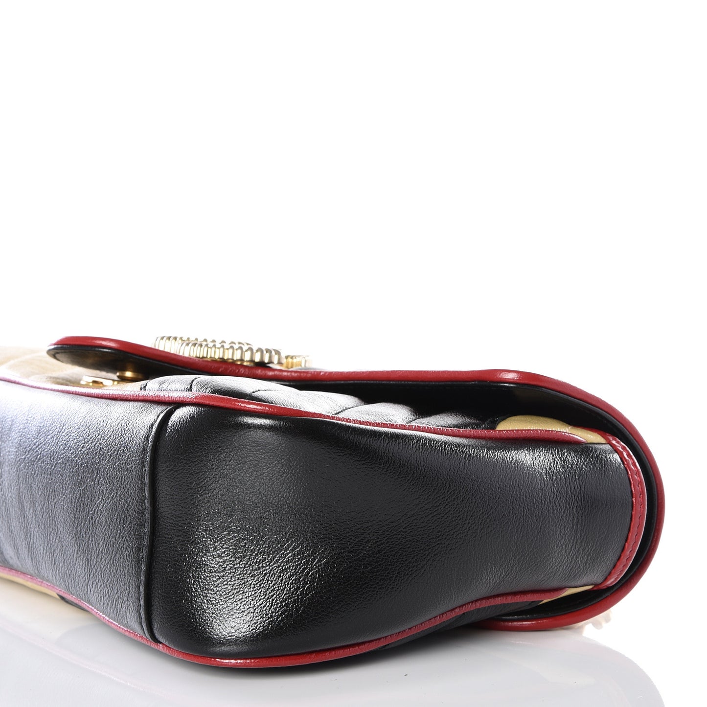 Vintage Effect Calfskin Matelasse Diagonal Striped Small Torchon GG Marmont Shoulder Bag Black Beige