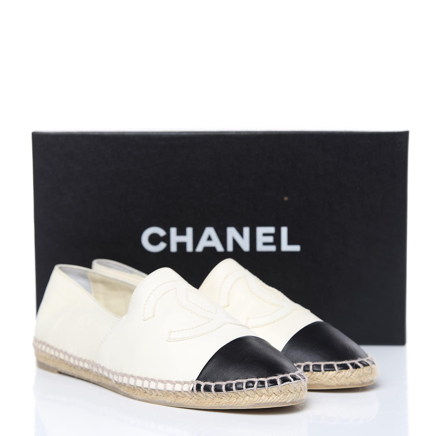 Chanel Lambskin CC Espadrilles 38 White Black 9 of 9