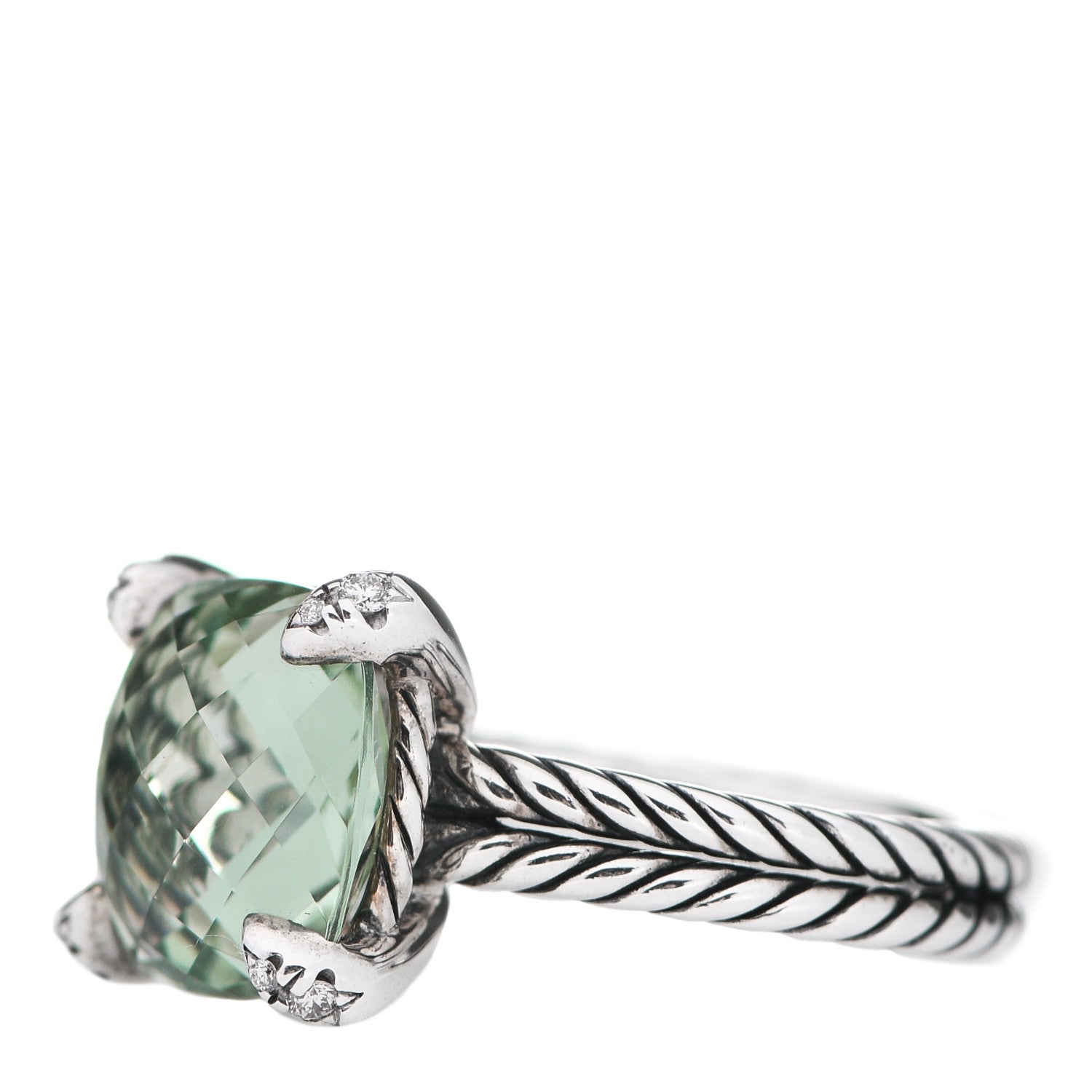 David Yurman Sterling Silver Diamond Prasiolite 11mm Chatelaine Ring 52 6 3 of 5