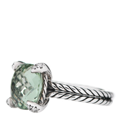 David Yurman Sterling Silver Diamond Prasiolite 11mm Chatelaine Ring 52 6 3 of 5