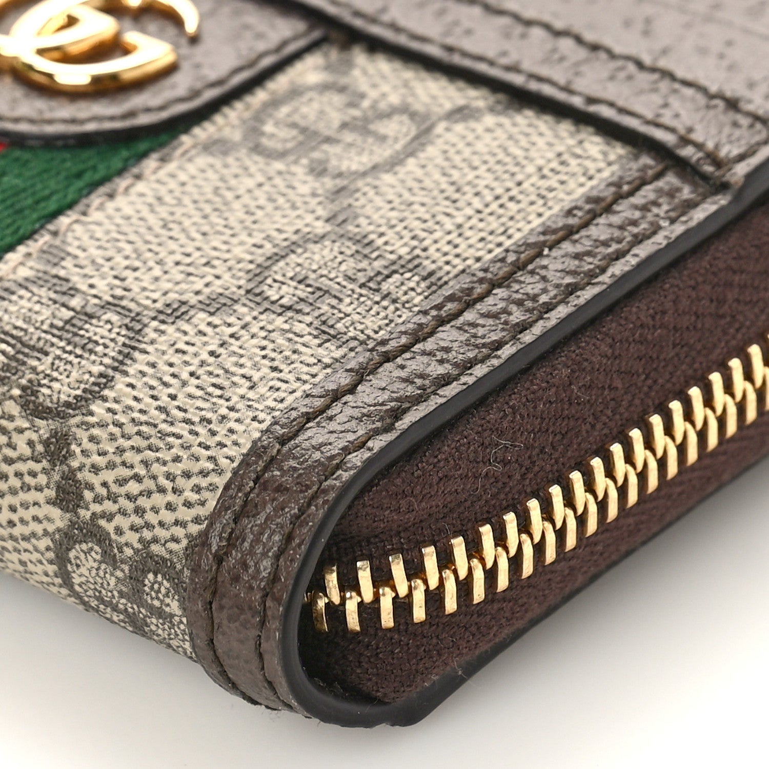Gucci GG Supreme Monogram Textured Dollar Calfskin Web Ophidia Zip Around Card Case Wallet Beige Ebony New Acero 8 of 9