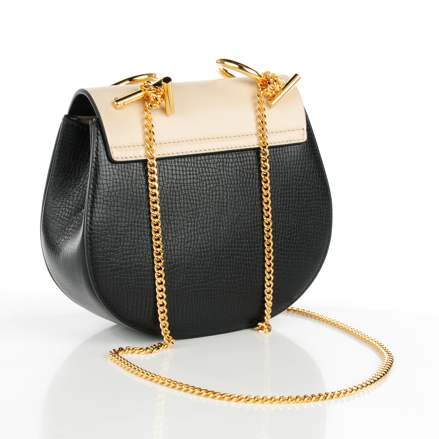 Chloe Grained Calfskin Lambskin Mini Bi-Color Drew Shoulder Bag Black Cream 3 of 7