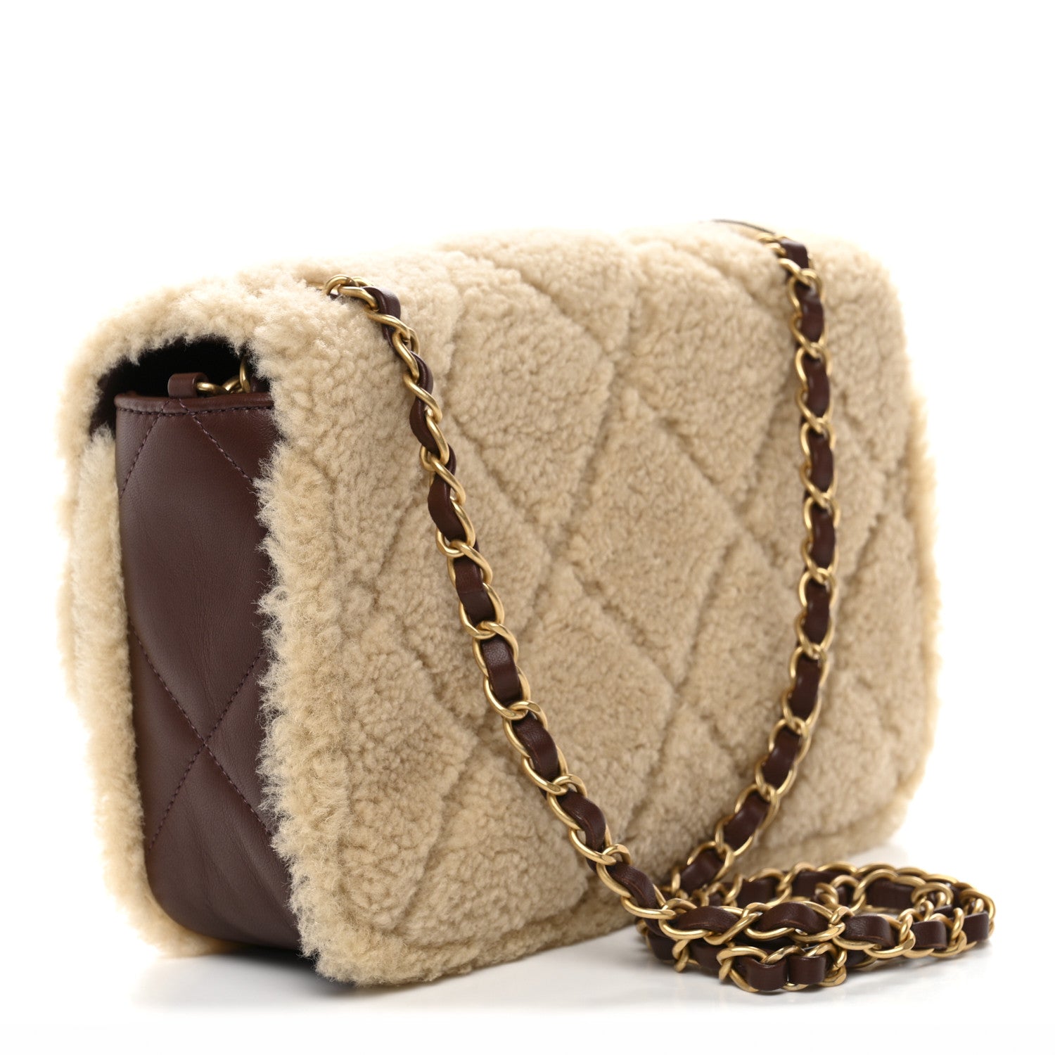 Chanel Shearling Lambskin Quilted Furry Coco Flap Beige Dark Brown 3 of 11