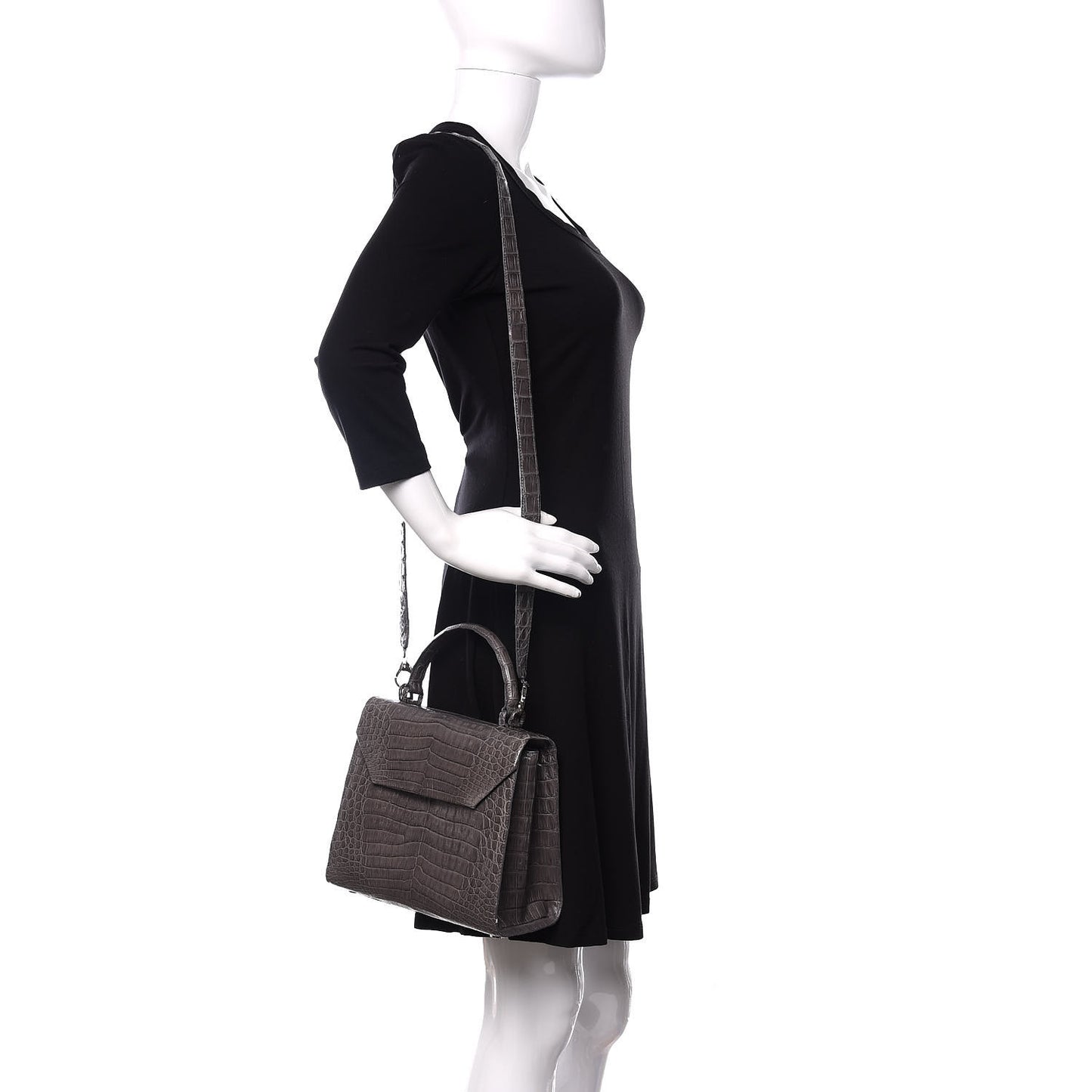 Crocodile Top Handle Shoulder Bag Grey