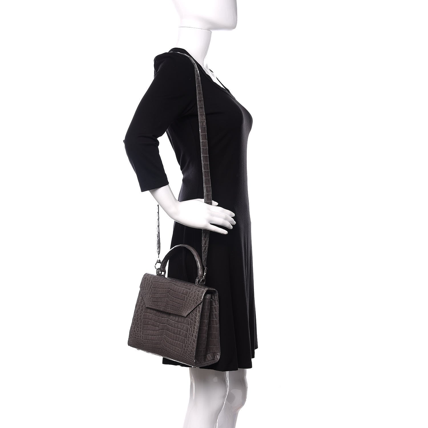 Nancy Gonzalez Crocodile Top Handle Shoulder Bag Grey 2 of 12