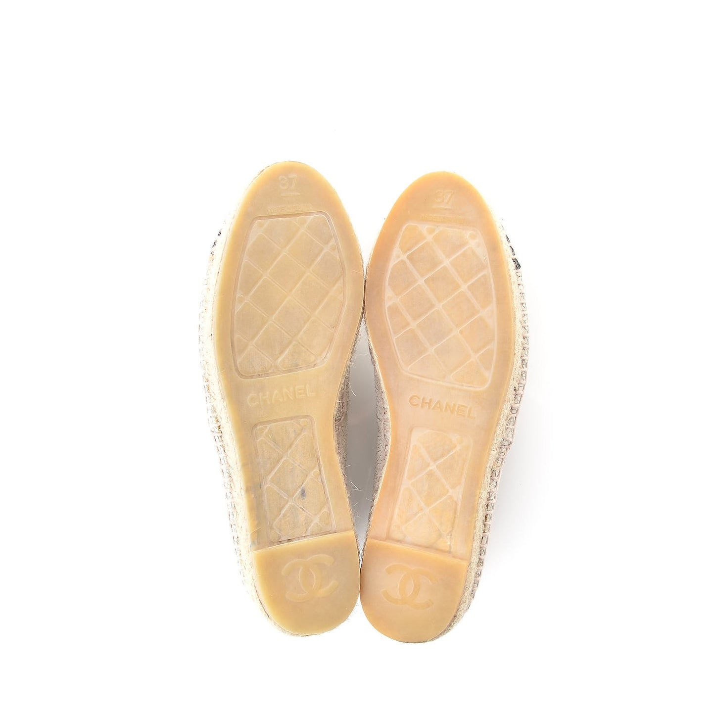 Crackled Calfskin Espadrilles 37 Light Beige Black