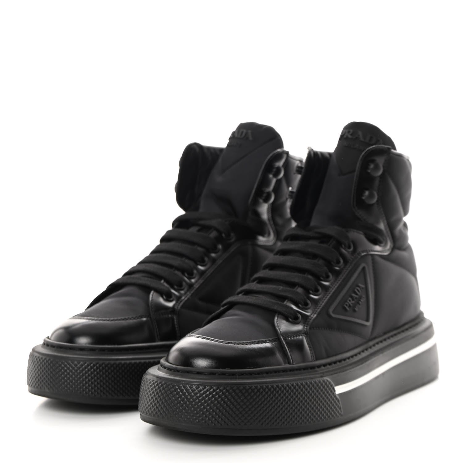 Prada Re-Nylon Gabardine Spazzolato Macro Quilted Triangle Logo High Top 45mm Sneakers 38.5 Black 3 of 9
