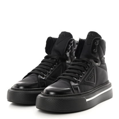 Prada Re-Nylon Gabardine Spazzolato Macro Quilted Triangle Logo High Top 45mm Sneakers 38.5 Black 3 of 9