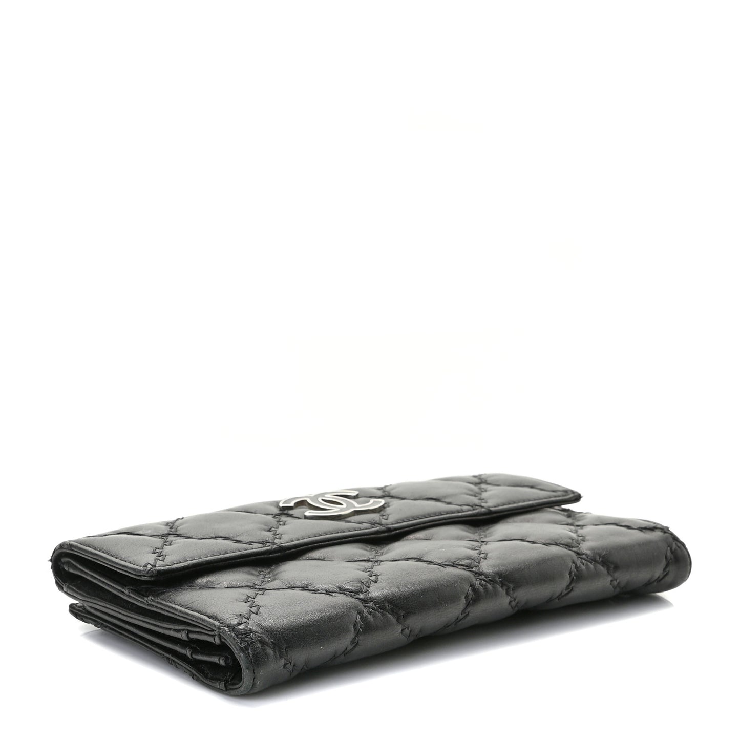 Calfskin Double Stitch Hamptons Flap Wallet Black