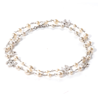 Chanel Crystal Pearl CC Long Necklace Silver 3 of 6